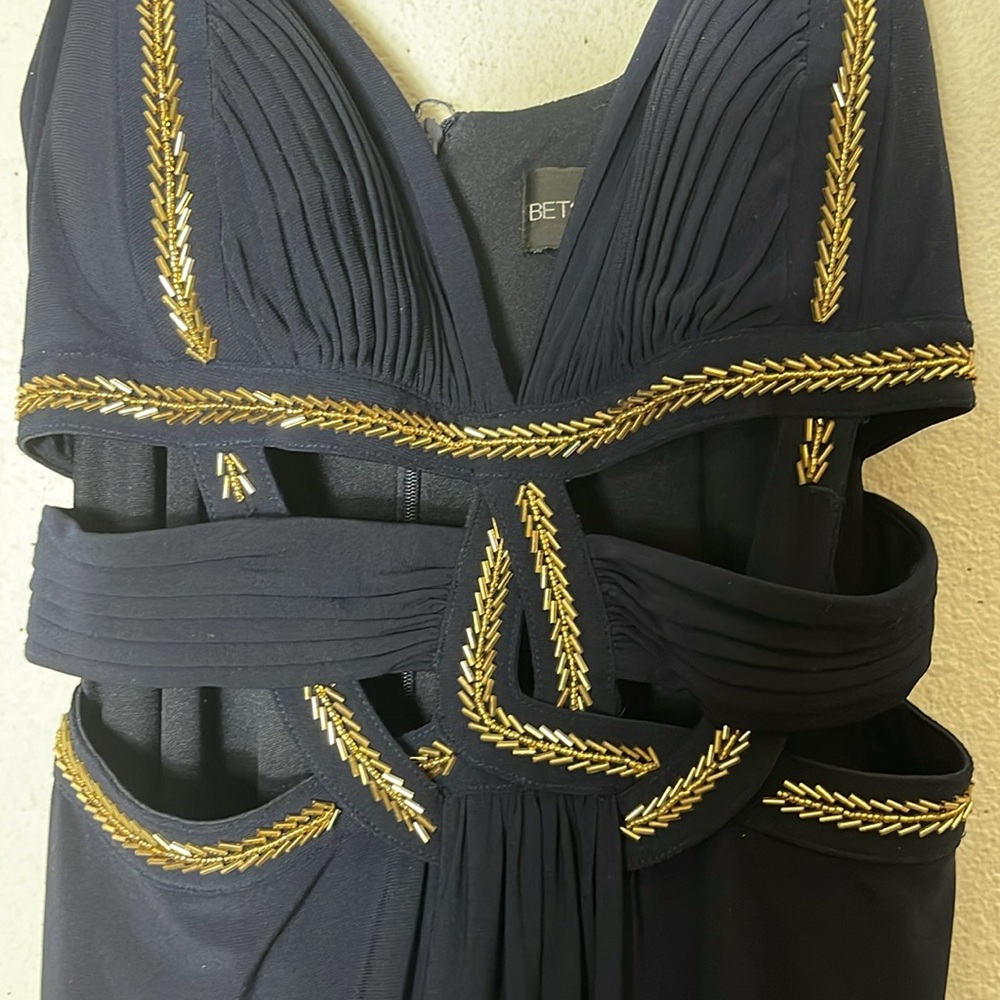 Betsy & Adam Dark Blue Cut Put Beaded Embellished Gown Size 10 - Picture 3 of 7
